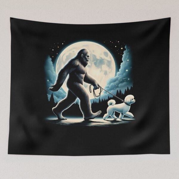 Item preview, Bigfoot Sasquatch Bichon Frise Walking Dog Lover Moon designed and sold by Kimberley King Art  King Art.