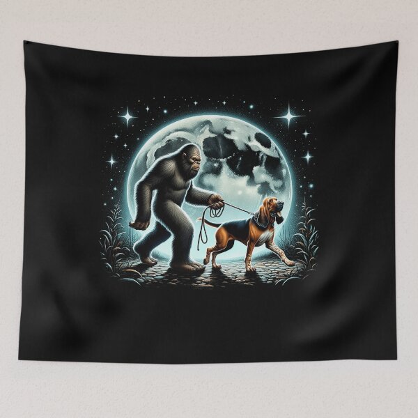 Item preview, Bigfoot Sasquatch Bloodhound Walking Dog Lover Moon designed and sold by Kimberley King Art  King Art.