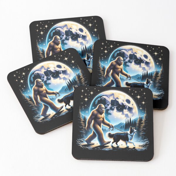 Item preview, Bigfoot Sasquatch Border Collie Walking Dog Lover Moon designed and sold by Kimberley King Art  King Art.