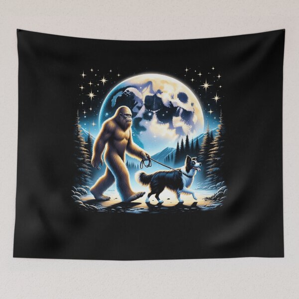 Item preview, Bigfoot Sasquatch Border Collie Walking Dog Lover Moon designed and sold by Kimberley King Art  King Art.