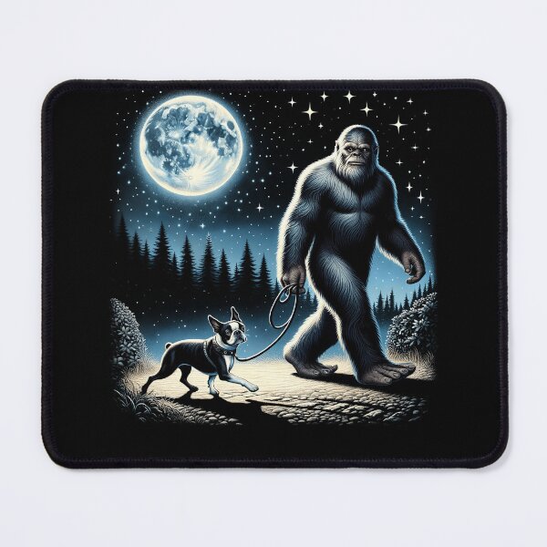Item preview, Bigfoot Sasquatch Boston Terrier Walking Dog Lover Moon designed and sold by Kimberley King Art  King Art.