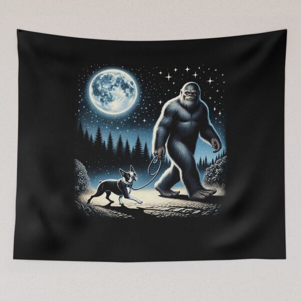Item preview, Bigfoot Sasquatch Boston Terrier Walking Dog Lover Moon designed and sold by Kimberley King Art  King Art.