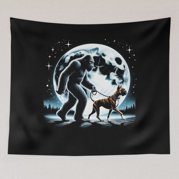 Item preview, Bigfoot Sasquatch Boxer Walking Dog Lover Moon designed and sold by Kimberley King Art  King Art.
