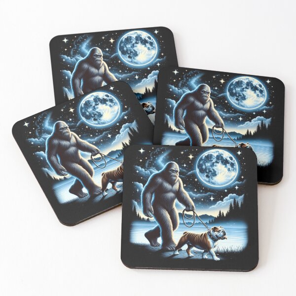 Item preview, Bigfoot Sasquatch Bulldog Walking Dog Lover Moon designed and sold by Kimberley King Art  King Art.