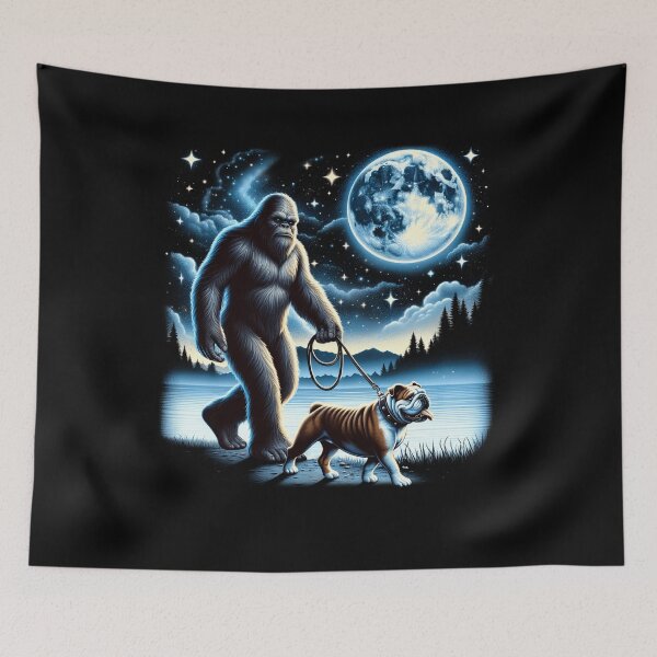 Item preview, Bigfoot Sasquatch Bulldog Walking Dog Lover Moon designed and sold by Kimberley King Art  King Art.