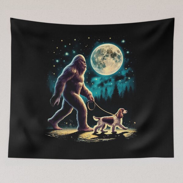 Item preview, Bigfoot Sasquatch Cocker Spaniel Walking Dog Lover Moon designed and sold by Kimberley King Art  King Art.