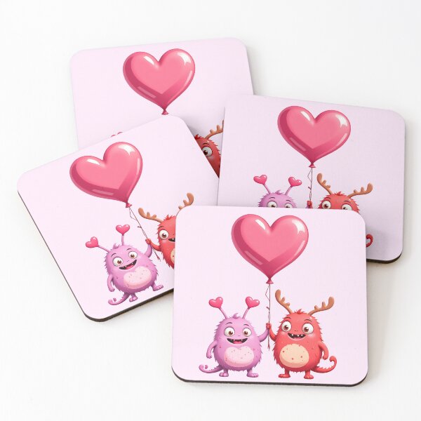 Item preview, Kawaii Love Monsters Holding Heart Balloon designed and sold by Itsheartshop.