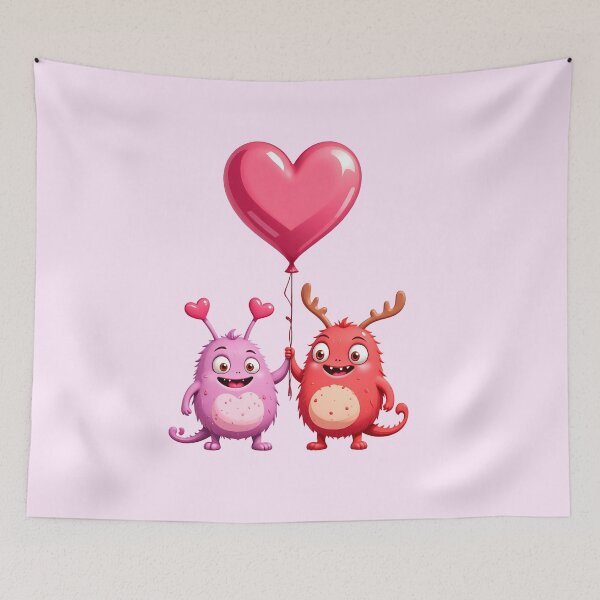 Item preview, Kawaii Love Monsters Holding Heart Balloon designed and sold by Itsheartshop.