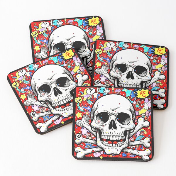 Item preview, Red colorful skull with stars and funny manga style things designed and sold by VonKalt.