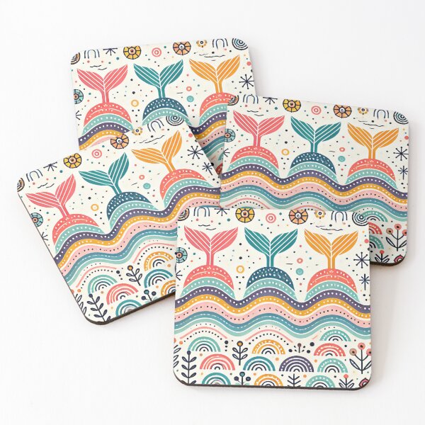 Item preview, Scandinavian Folk Art Rainbow Animals - Three Whale Tails by heidiannemorris designed and sold by FOLK ART FUSION by heidiannemorris.