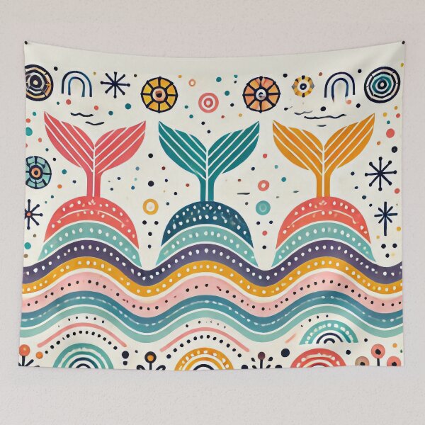 Item preview, Scandinavian Folk Art Rainbow Animals - Three Whale Tails by heidiannemorris designed and sold by FOLK ART FUSION by heidiannemorris.