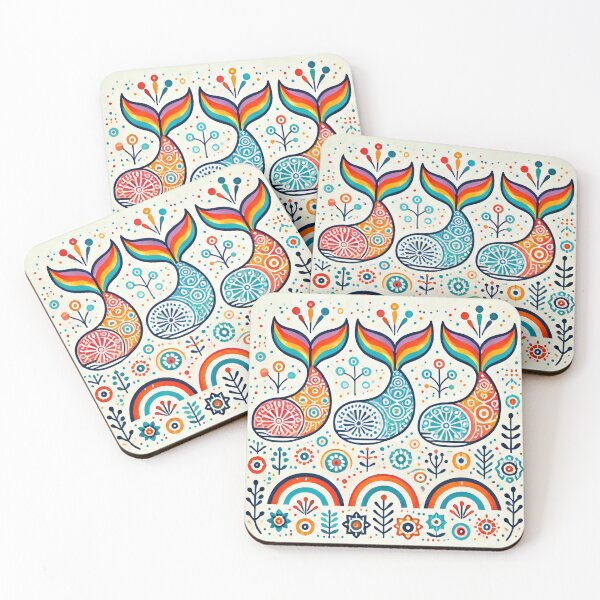 Item preview, Scandinavian Folk Art Rainbow Animals - Three Whale Tails by heidiannemorris designed and sold by FOLK ART FUSION by heidiannemorris.