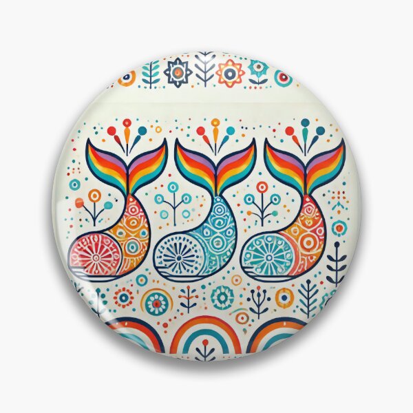 Item preview, Scandinavian Folk Art Rainbow Animals - Three Whale Tails by heidiannemorris designed and sold by FOLK ART FUSION.