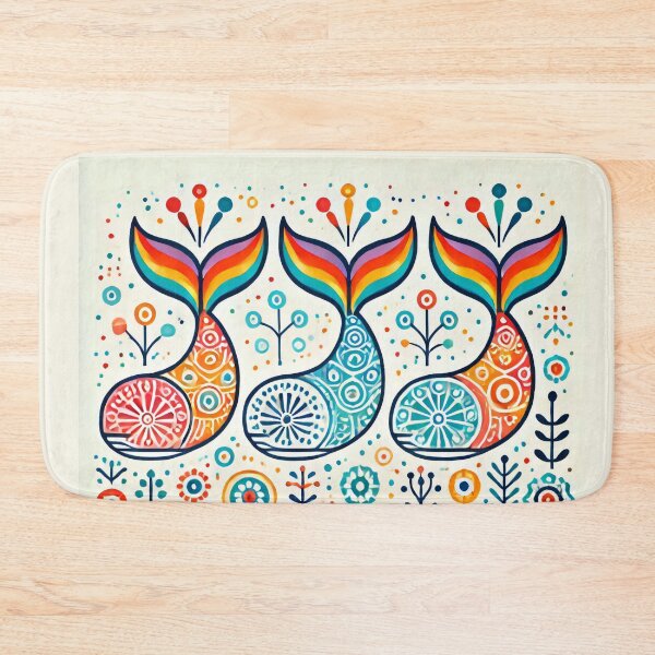Item preview, Scandinavian Folk Art Rainbow Animals - Three Whale Tails by heidiannemorris designed and sold by FOLK ART FUSION.