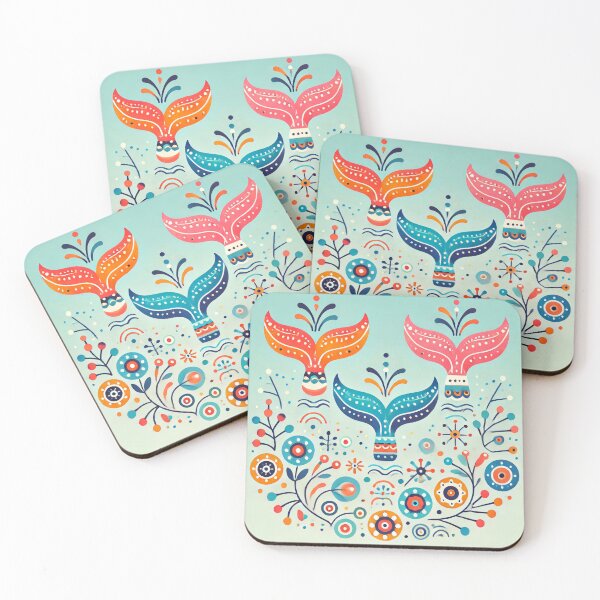 Item preview, Scandinavian Folk Art Rainbow Animals - Three Whale Tails by heidiannemorris designed and sold by FOLK ART FUSION by heidiannemorris.