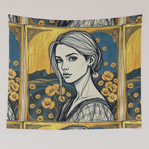 Item preview, Beautiful gray haired lady illustration inspired by Gustav Klimt designed and sold by Vintage Designs +.