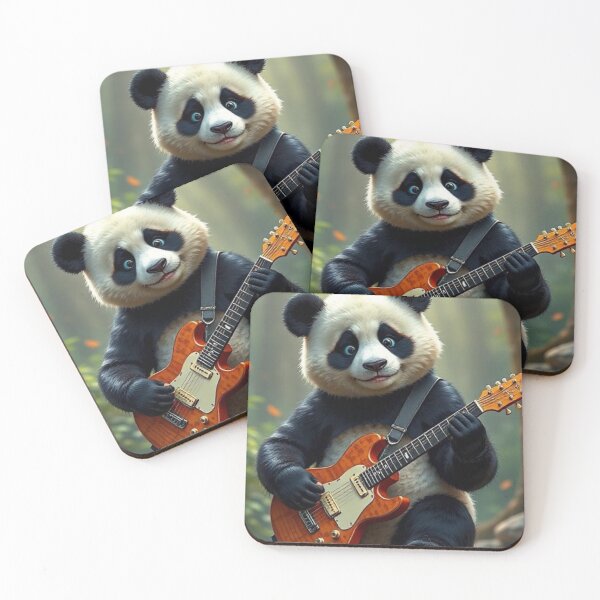 Item preview, Cute panda playing electric guitar in the woods designed and sold by Dogandesighn.
