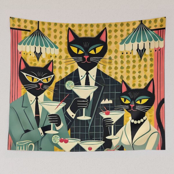 Item preview, Retro Futuristic Black Cat Martini Club designed and sold by Lee Hiller Designs.