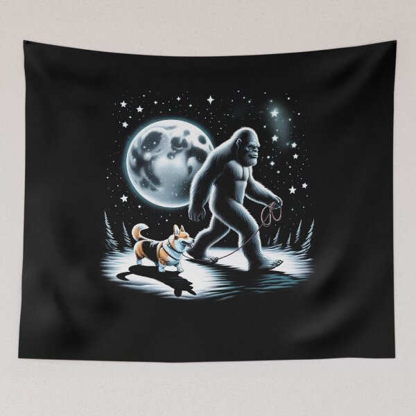 Item preview, Bigfoot Sasquatch Corgi Walking Dog Lover Moon designed and sold by Kimberley King Art  King Art.