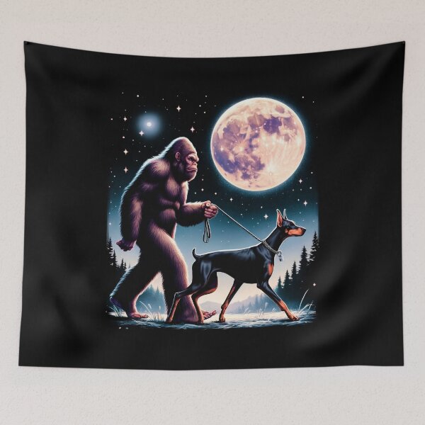 Item preview, Bigfoot Sasquatch Doberman Walking Dog Lover Moon designed and sold by Kimberley King Art  King Art.
