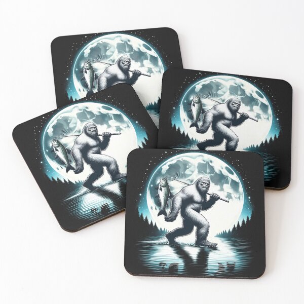 Item preview, Bigfoot Sasquatch Fishing Fishermen Hunting Fish Moon designed and sold by Kimberley King Art  King Art.
