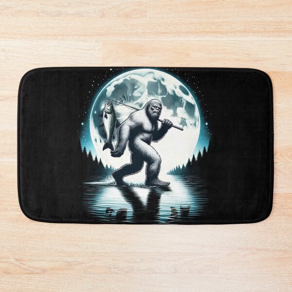 Item preview, Bigfoot Sasquatch Fishing Fishermen Hunting Fish Moon designed and sold by Kimberley King Art  King Art.