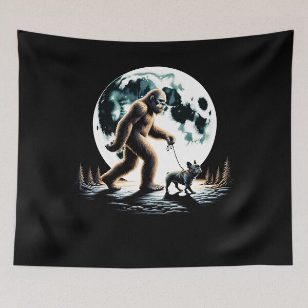 Item preview, Bigfoot Sasquatch French Bulldog Walking Dog Lover Moon designed and sold by Kimberley King Art  King Art.