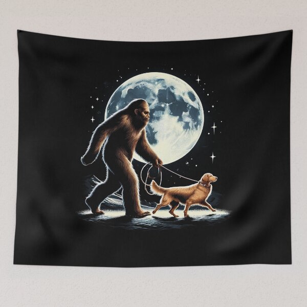 Item preview, Bigfoot Sasquatch Golden Retriever Walking Dog Lover Moon designed and sold by Kimberley King Art  King Art.