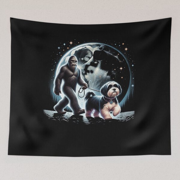 Item preview, Bigfoot Sasquatch Havanese Walking Dog Lover Moon designed and sold by Kimberley King Art  King Art.