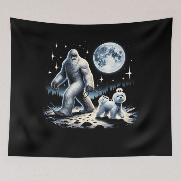 Item preview, Bigfoot Sasquatch Maltese Walking Dog Lover Moon designed and sold by Kimberley King Art  King Art.