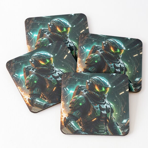 Item preview, Space Marine in Green Armor on Damaged Spaceship designed and sold by Ink Art Design.