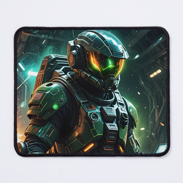 Item preview, Space Marine in Green Armor on Damaged Spaceship designed and sold by Ink Art Design.
