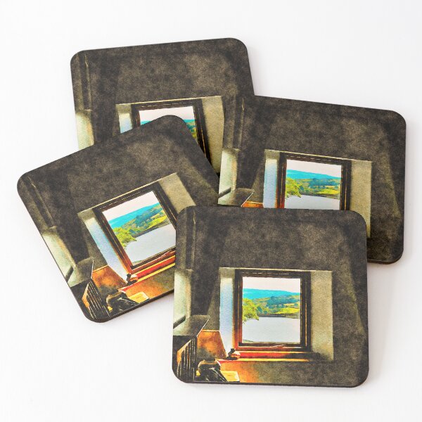 Item preview, Watercolor view of the Lake District from a cozy bedroom window designed and sold by GestaltImagery.