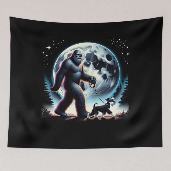 Item preview, Bigfoot Sasquatch Miniature Schnauzer Walking Dog Lover Moon designed and sold by Kimberley King Art  King Art.