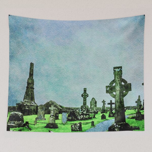 Item preview, Watercolor depiction of the historic Rock of Cashel cemetery in Ireland designed and sold by GestaltImagery.