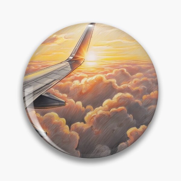 Item preview, Golden Sunrise Flight – Sketch of Airplane Wing Above Clouds designed and sold by EMairplanes.