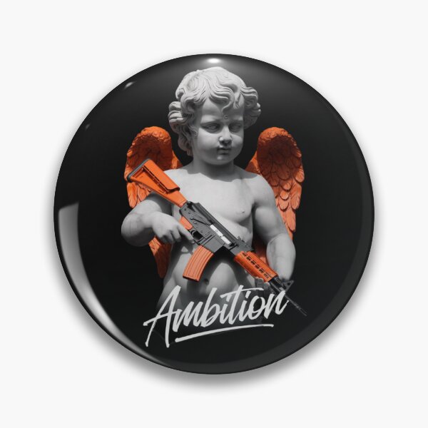 Item preview, a classical stone statue of a cherub in grayscale with an ak-47 designed and sold by 123ks.