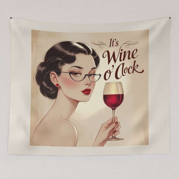 Item preview, Its Wine O'Clock! Dark haired woman beautiful poster art designed and sold by Vintage Designs +.