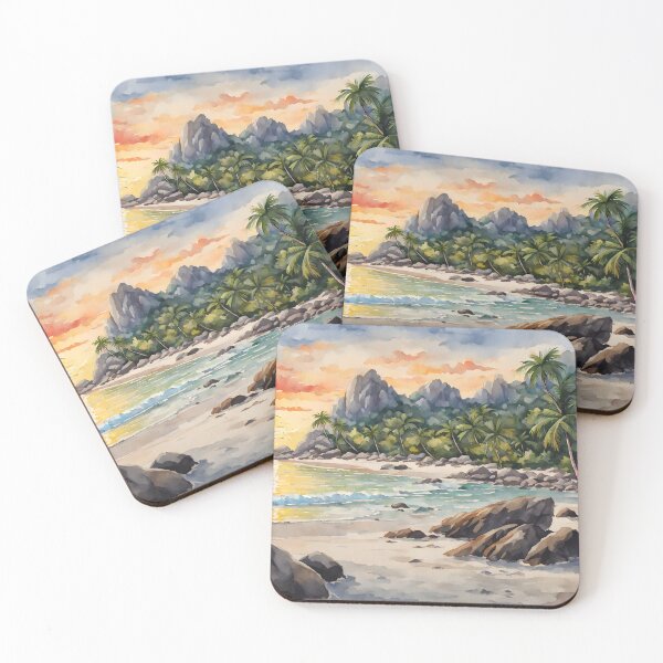 Item preview, La Digue Island: Watercolor Sunset Seychelles Beauty designed and sold by LSVart.
