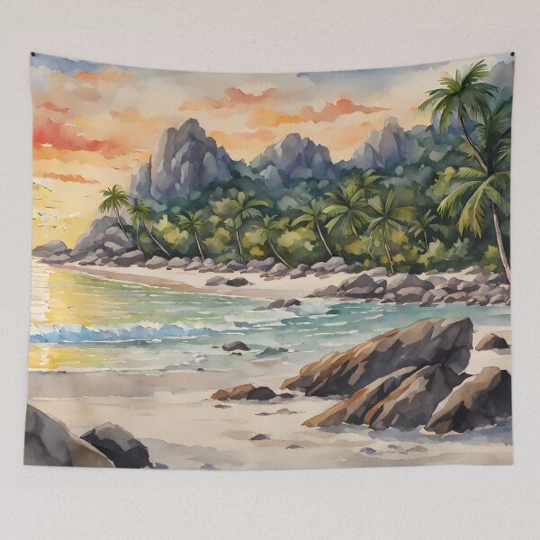 Item preview, La Digue Island: Watercolor Sunset Seychelles Beauty designed and sold by LSVart.