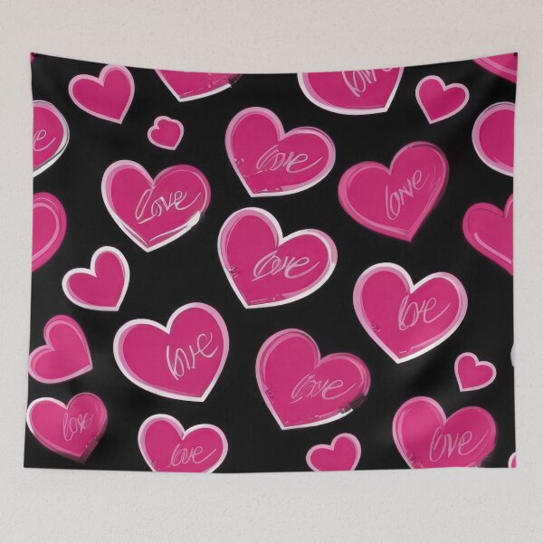 Item preview, valentines art pattern pink hearts on a black background,valentine hearts ,hearts pattern,Valentines Day Pattern,valentines background designed and sold by Expressions-Sel.