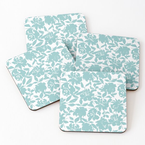 Item preview, vibrant color pop turquoise blue Floral rose silhouette white background designed and sold by PrettywithColor.