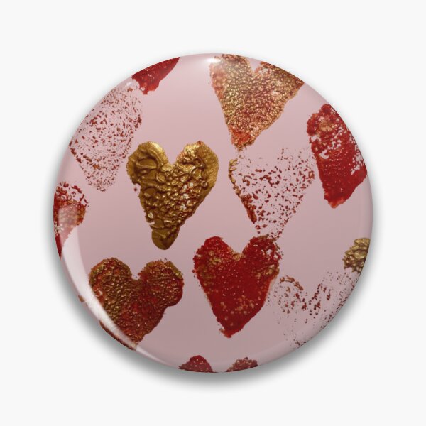 Item preview, Red and Golden Hearts block printed design designed and sold by DollyJ.