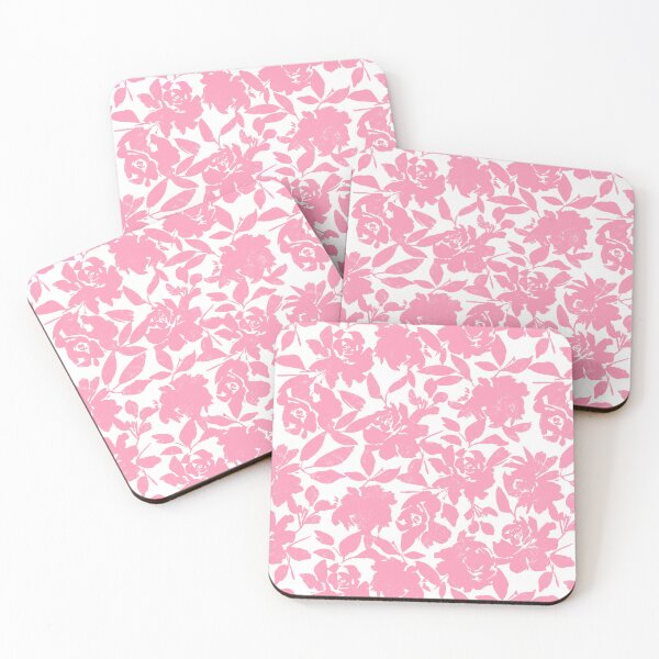 Item preview, Vibrant pink bubblegum Floral rose silhouette white background designed and sold by PrettywithColor.