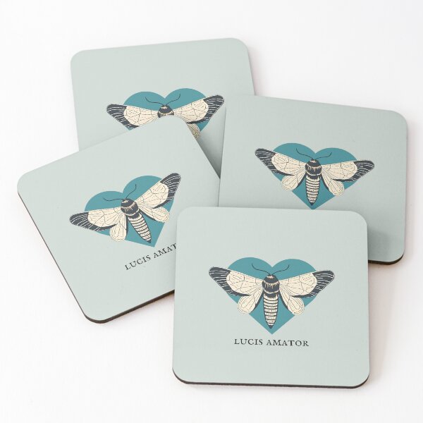 Item preview, Lover of Light - Vintage Moth with Latin Phrase on Gray Blue Backdrop designed and sold by RoseoftheWild.
