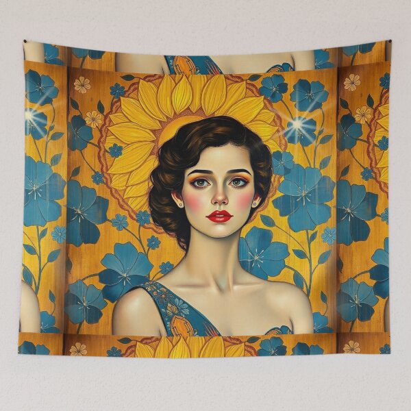 Item preview,  Beautiful brown haired lady with golden background illustration inspired by Gustav Klimt designed and sold by Vintage Designs +.