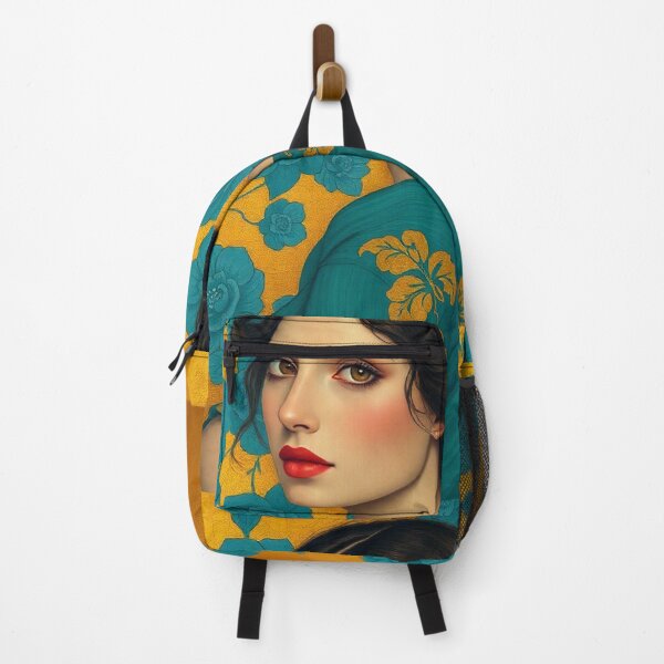 Item preview, Beautiful brown haired lady with golden background illustration inspired by Gustav Klimt designed and sold by Vintage Designs +.