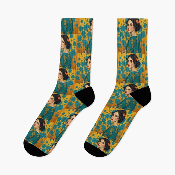 Item preview, Beautiful brown haired lady with golden background illustration inspired by Gustav Klimt designed and sold by Vintage Designs +.
