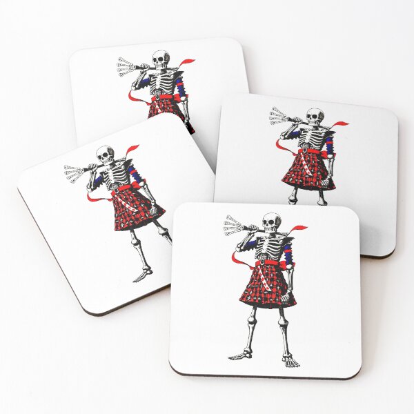 Item preview, Funny skeleton in scottish plaid skirt anime manga comix style drawing designed and sold by VonKalt.