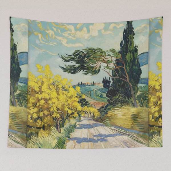 Item preview, Post-Impressionist Provence Landscape | Sunlit Mimosa & Cypress Tree Painting Inspired by Van Gogh. By Carraann  designed and sold by CARRAANN.